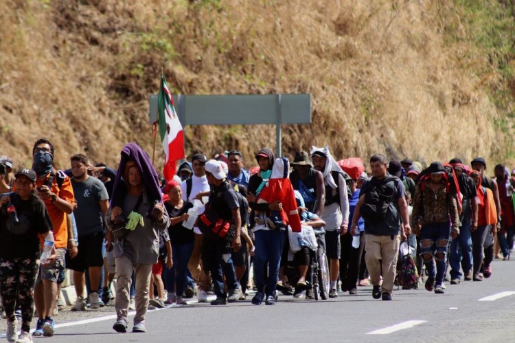 移民大篷车成员在前往埃尔帕索的途中紧紧抓住野兽火车