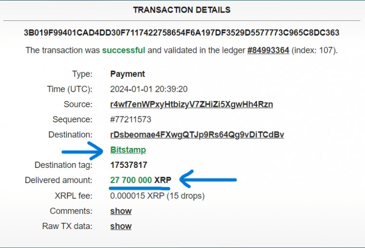XRP 警报：2770 万（1726 万美元）转移至BITSTAMP！重大交易提醒！9小时前交易哈希，请继续关注更多加密更新！