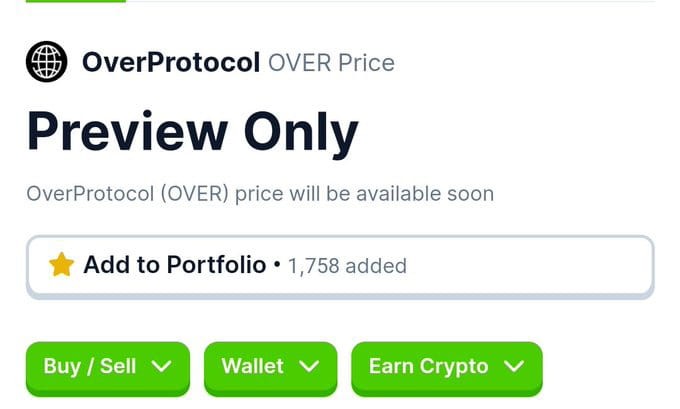 100％可能在Coingecko上添加Over Protocol- 为您赚取500 - 10,000美元的机会。