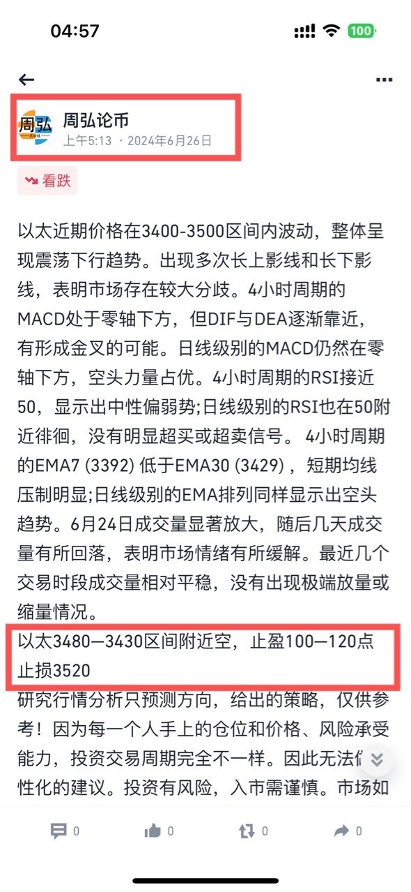 止盈通知626号以太空单策略获利100余点利润